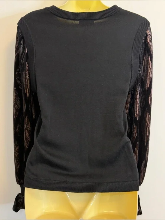 Current Air Black Long-Sleeve Top with Sheer Patterned Sleeves - Picture 2 of 8